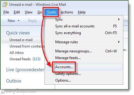 учетные записи инструментов Windows Live Mail