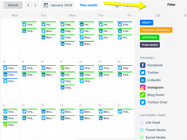 Как организовать задачи маркетинга в социальных сетях, обзор календаря ContentCal с фильтрами