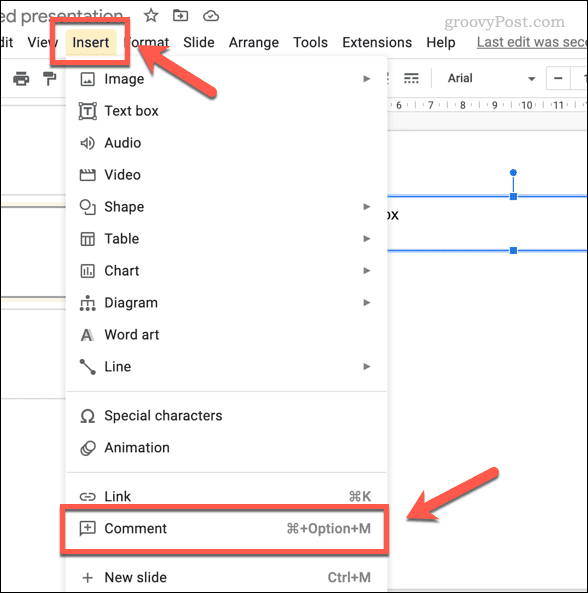 Вставка комментария в Google Slides