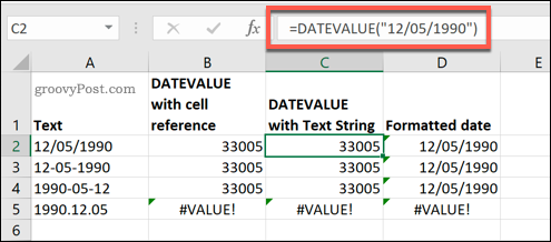 Функция DATEVALUE, используемая в Microsoft Excel
