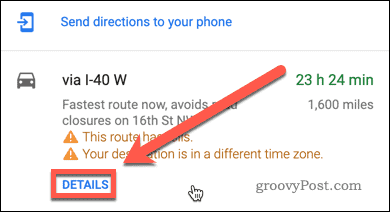 Кнопка сведений о маршрутах Google Maps