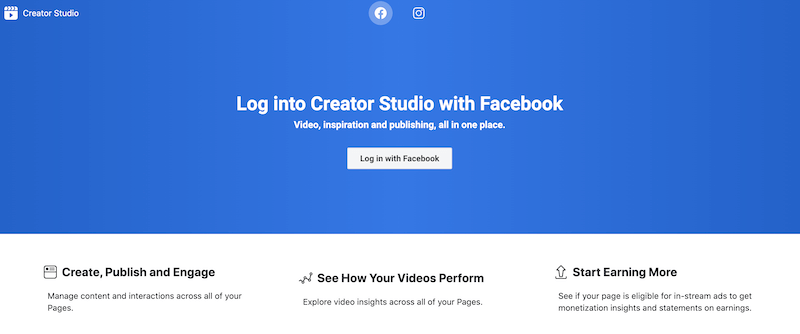 Страница входа в Facebook Creator Studio