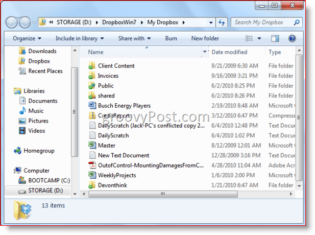 Windows 7 Windows Explorer папка Dropbox