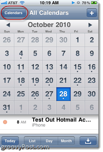 Hotmail iPhone календарь
