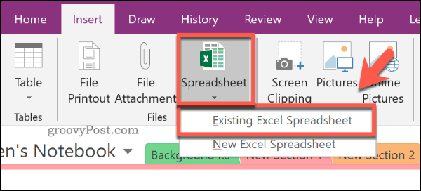 Вставка существующей электронной таблицы Excel в OneNote