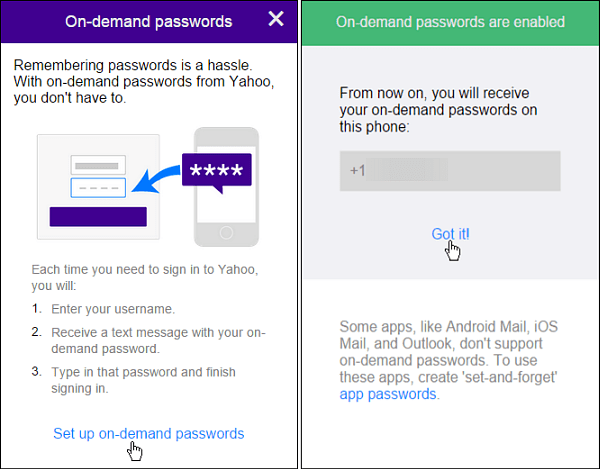 Yahoo по требованию пароли