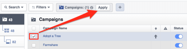 выберите свою кампанию и нажмите "Применить"