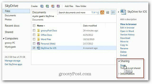 Поделиться файлами SkyDrive с сокращенным URL