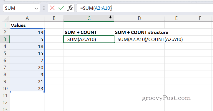 Вычисление средних значений с помощью SUMCOUNT в Excel