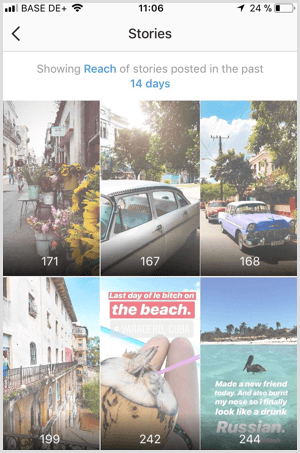 Просматривайте данные об охвате Instagram Stories в Instagram Analytics.