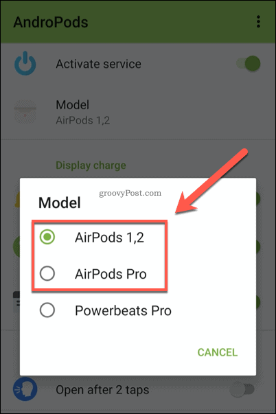 Меню моделей AndroPods AirPods