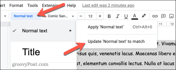 Обновление стилей шрифтов в Google Docs
