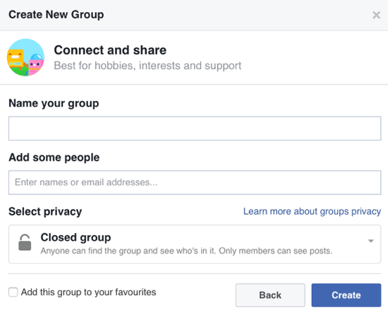 Заполните информацию о своей группе в Facebook и добавьте участников.