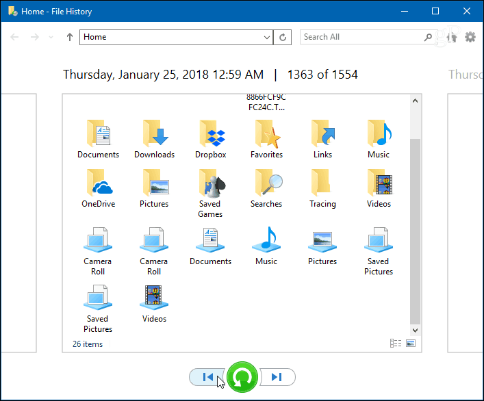 История файлов Windows 10