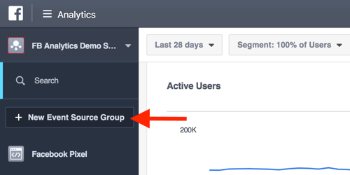 Создавайте группы источников событий на панели инструментов Facebook Analytics.