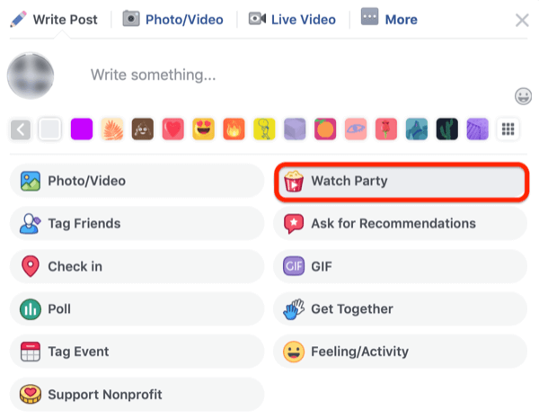 шаг 1, как начать Facebook Watch Party в группе Facebook