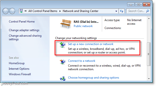 установить новое подключение или сеть в Windows 7