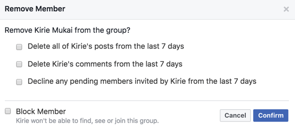 Вы можете удалять сообщения, комментарии и приглашения участников, удаляя их из своей группы Facebook.