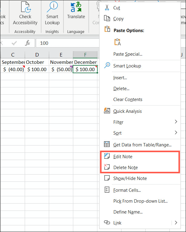 Редактировать или удалять заметки в Excel