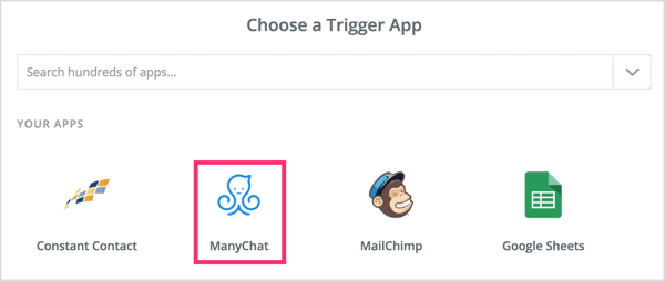 Выберите приложение-триггер в Zapier.