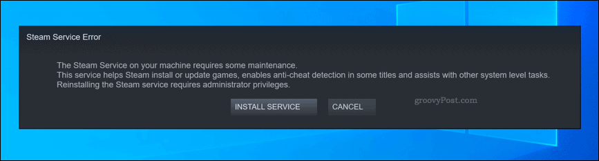 Окно предупреждения об ошибке службы Steam