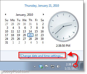 Скриншот Windows 7 - нажмите на часы и измените настройки
