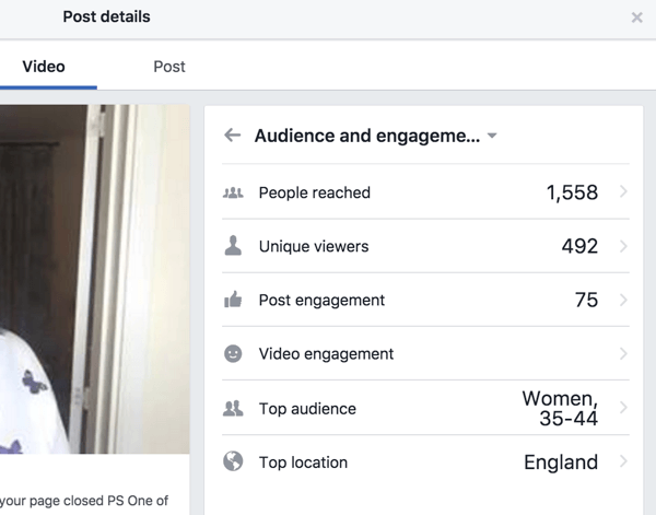 Facebook показывает отдельную статистику взаимодействия для публикации и видео.