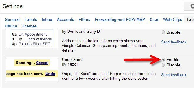 Включить отмену отправки через Gmail Labs