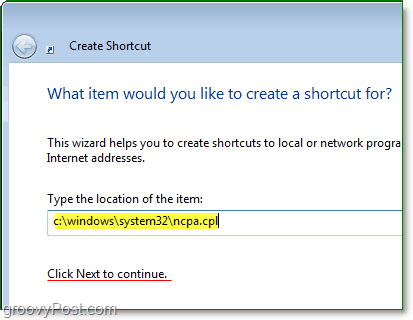 используйте c: windows system32ncpa.cpl в качестве пути к файлу для быстрого открытия сетевых подключений