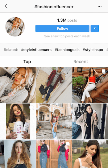 Поиск по хэштегу в Instagram потенциальных влиятельных лиц для сотрудничества