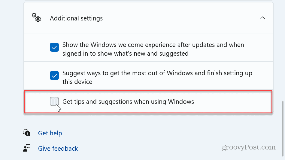 Отключить уведомления о советах и ​​предложениях Windows 11