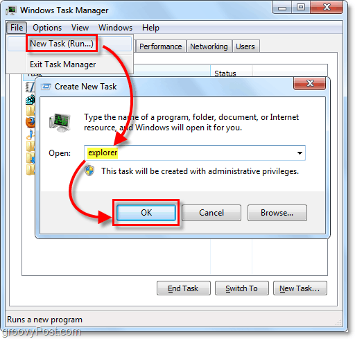 перезапустите проводник в Windows 7 без перезапуска открытого проводника