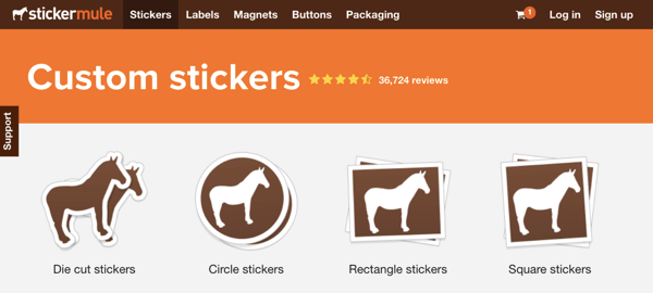 Домашняя страница Sticker Mule.