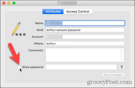 Установите флажок Показать пароль в Keychain Access.