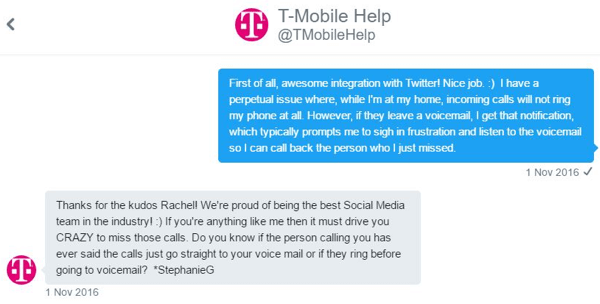 Представитель службы поддержки T-Mobile смог поговорить со мной один на один и сосредоточиться на моей проблеме.