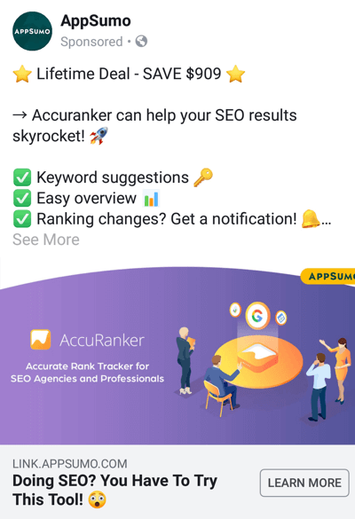 Рекламные методы Facebook, которые приносят результаты, например, AppSumo, предлагающий сделку