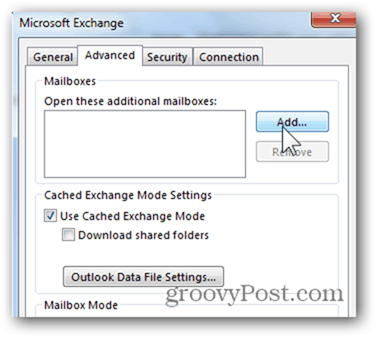Добавить почтовый ящик Outlook 2013 - нажмите «Дополнительно», «Добавить»