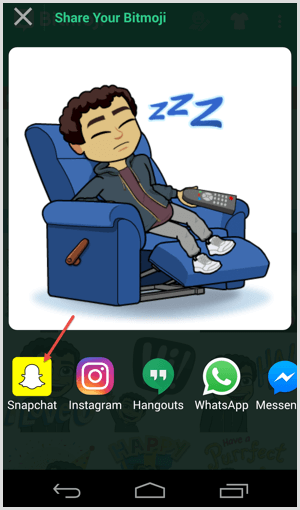 Bitmoji поделиться в Instagram Snapchat