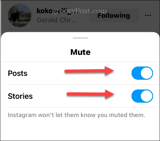 Отключить кого-то в Instagram