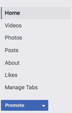 Нажмите «Управление вкладками» на левой боковой панели своей страницы Facebook.
