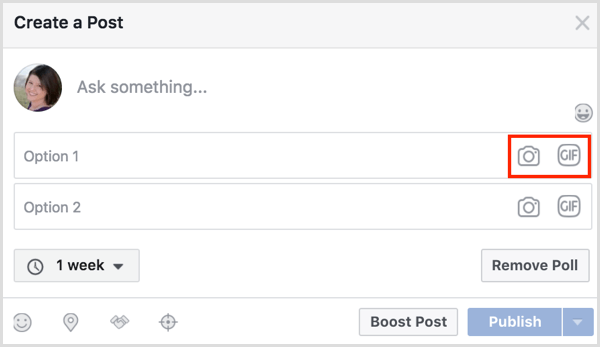 Опрос Facebook GIF добавить два варианта