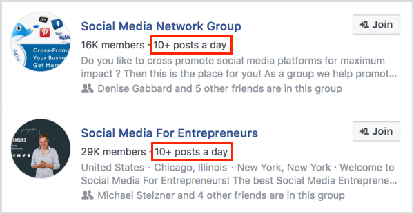 примеры количества публикаций в день для группы Facebook