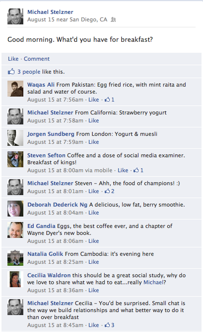 вопрос о завтраке в facebook