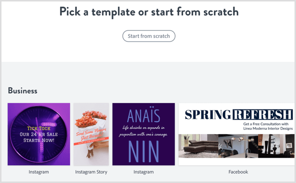 Выберите шаблон в Adobe Spark Post.