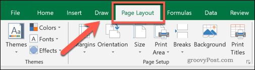 Вкладка меню «Макет страницы Excel»
