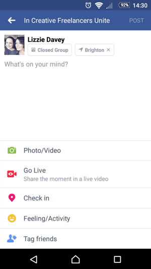 Чтобы начать использовать Facebook Live, коснитесь «Go Live» при создании статуса.