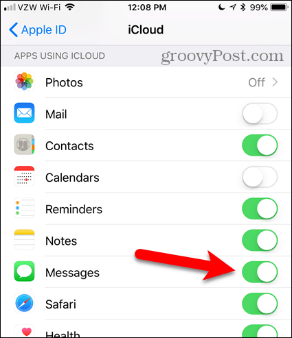 Включить сообщения на iCloud в iOS
