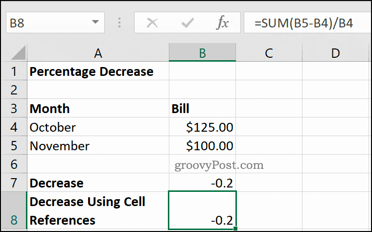 Пример процентного снижения в Microsoft Excel