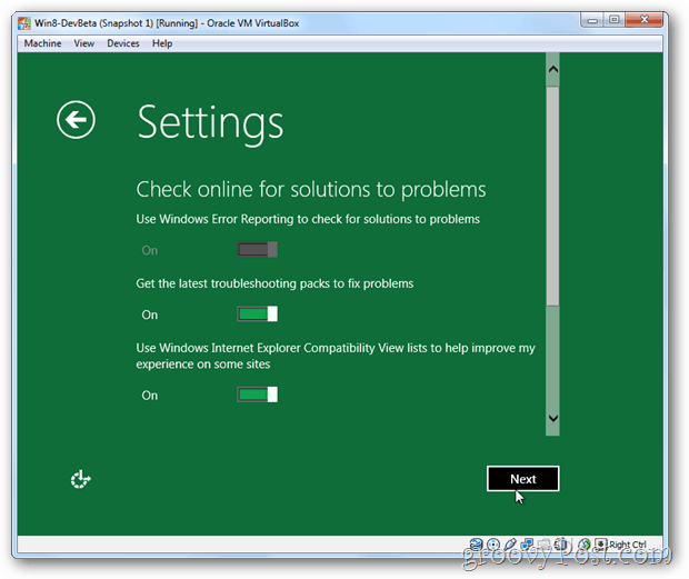 VirtualBox Windows 8 настройки конфиденциальности онлайн-решения