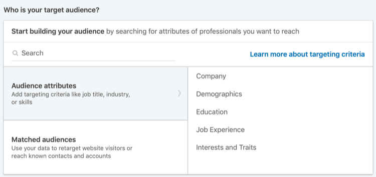 атрибуты аудитории для рекламы LinkedIn